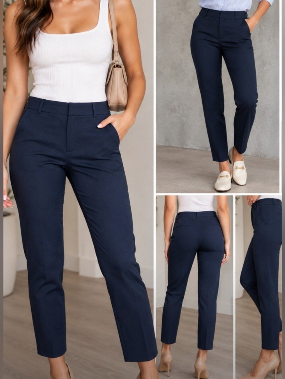 Banana Republic Sloan Navy Blue Stretch Ankle Pants 4P Petite Career Workwear